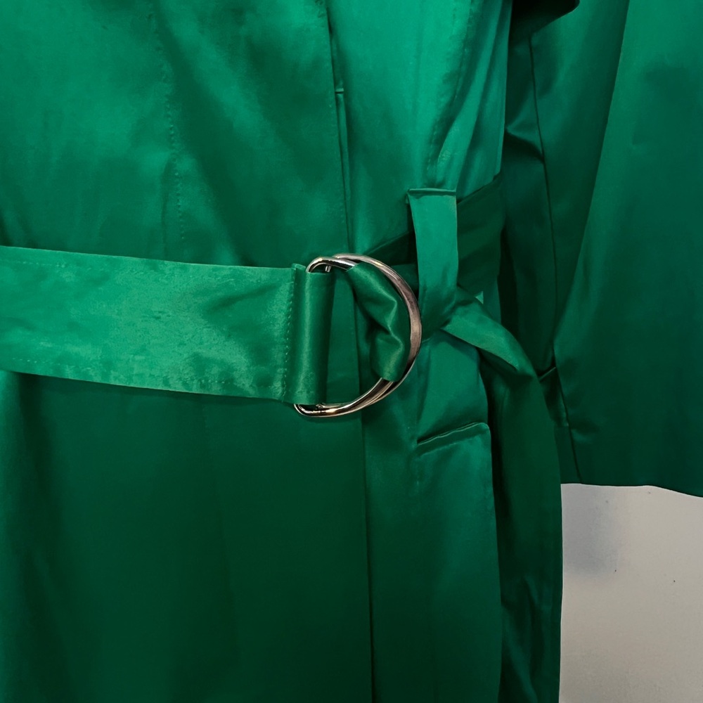 NY Collection Emerald Green Satin Trench Coat - Picture 7 of 7